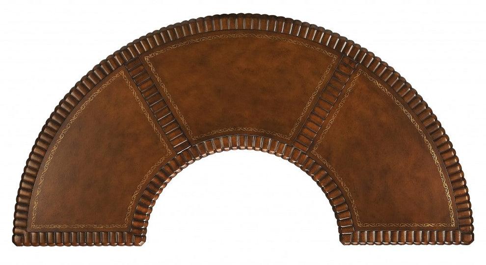 Hand Carved Leather Top Crescent Shape Desk By Homeroots | Desks | Modishstore - 5