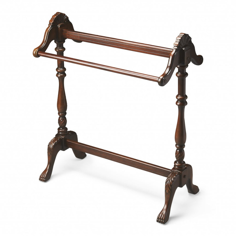 Dark Brown Finish Hand Harved Wooden Blanket Stand By Homeroots | Room Dividers | Modishstore - 2
