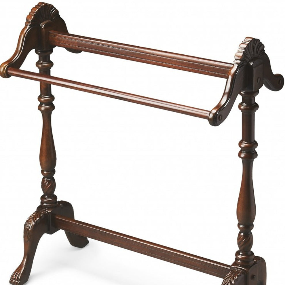 Dark Brown Finish Hand Harved Wooden Blanket Stand By Homeroots | Room Dividers | Modishstore - 4