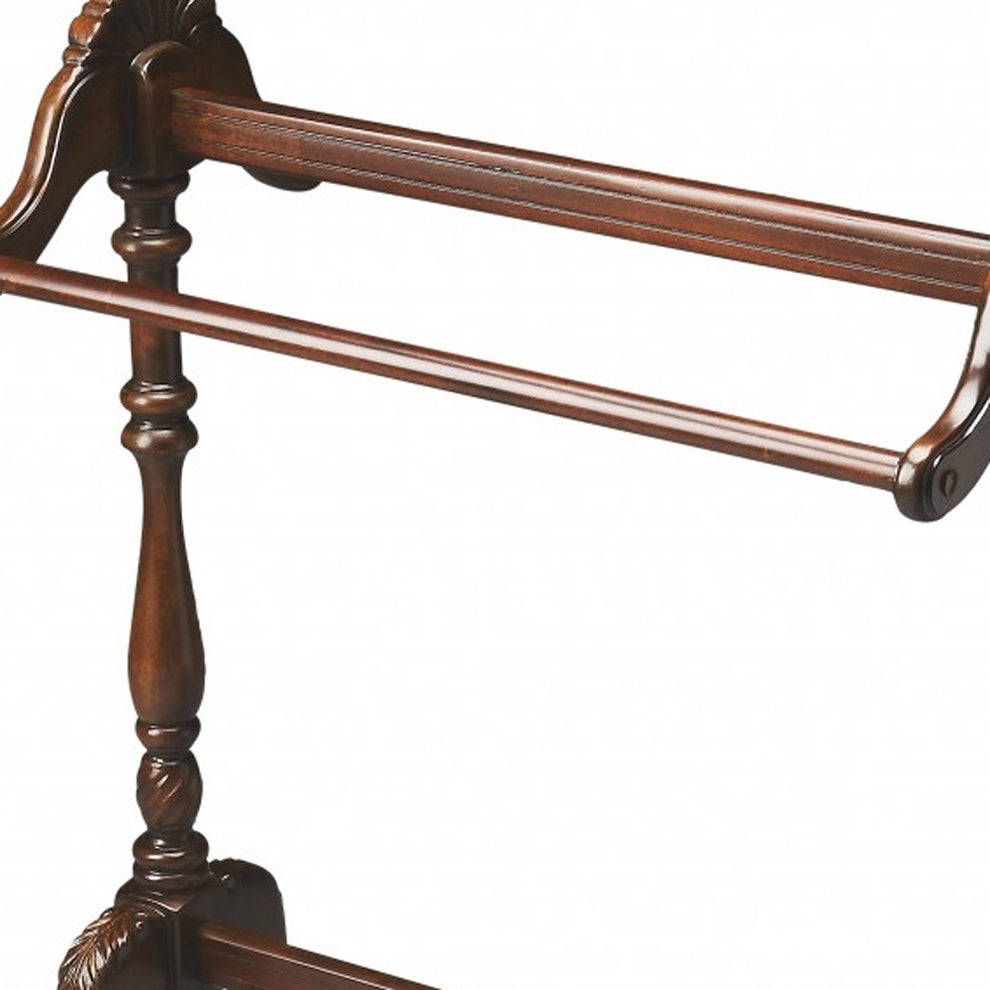 Dark Brown Finish Hand Harved Wooden Blanket Stand By Homeroots | Room Dividers | Modishstore - 5