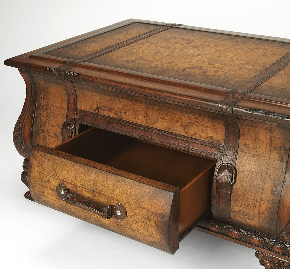 Old World Vintage Style Map Bombe Coffee Table By Homeroots | Coffee Tables | Modishstore - 4