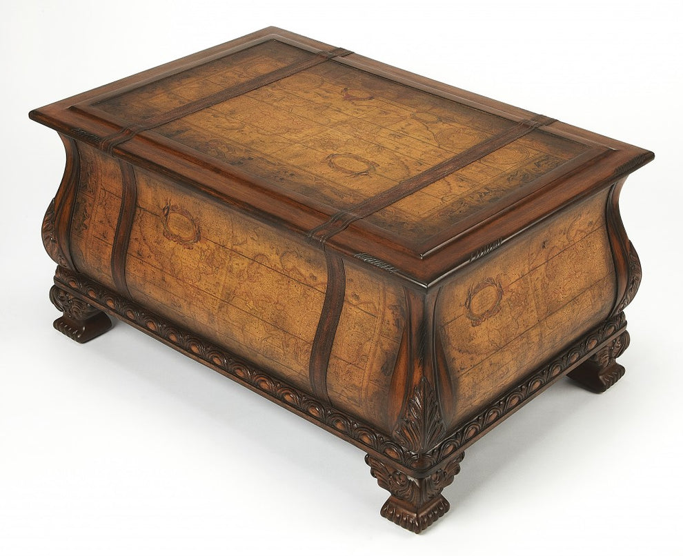 Old World Vintage Style Map Bombe Coffee Table By Homeroots | Coffee Tables | Modishstore - 2