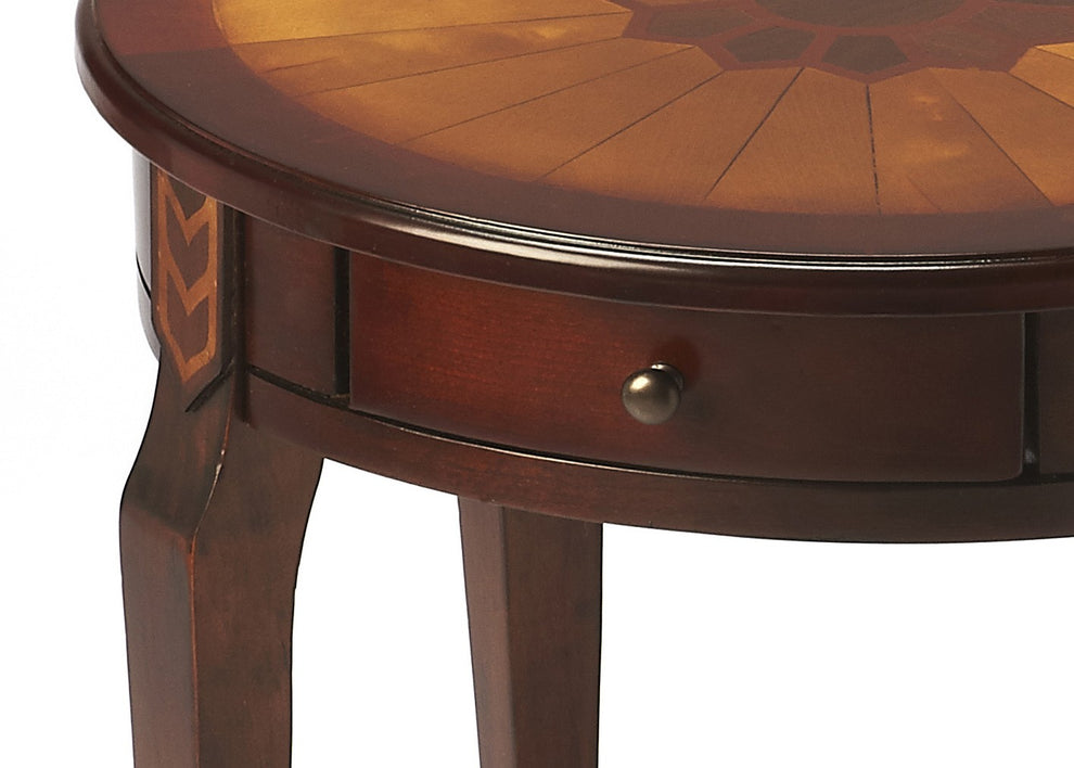 Cherry With Maple Inlay Round Accent Table By Homeroots | End Tables | Modishstore - 3