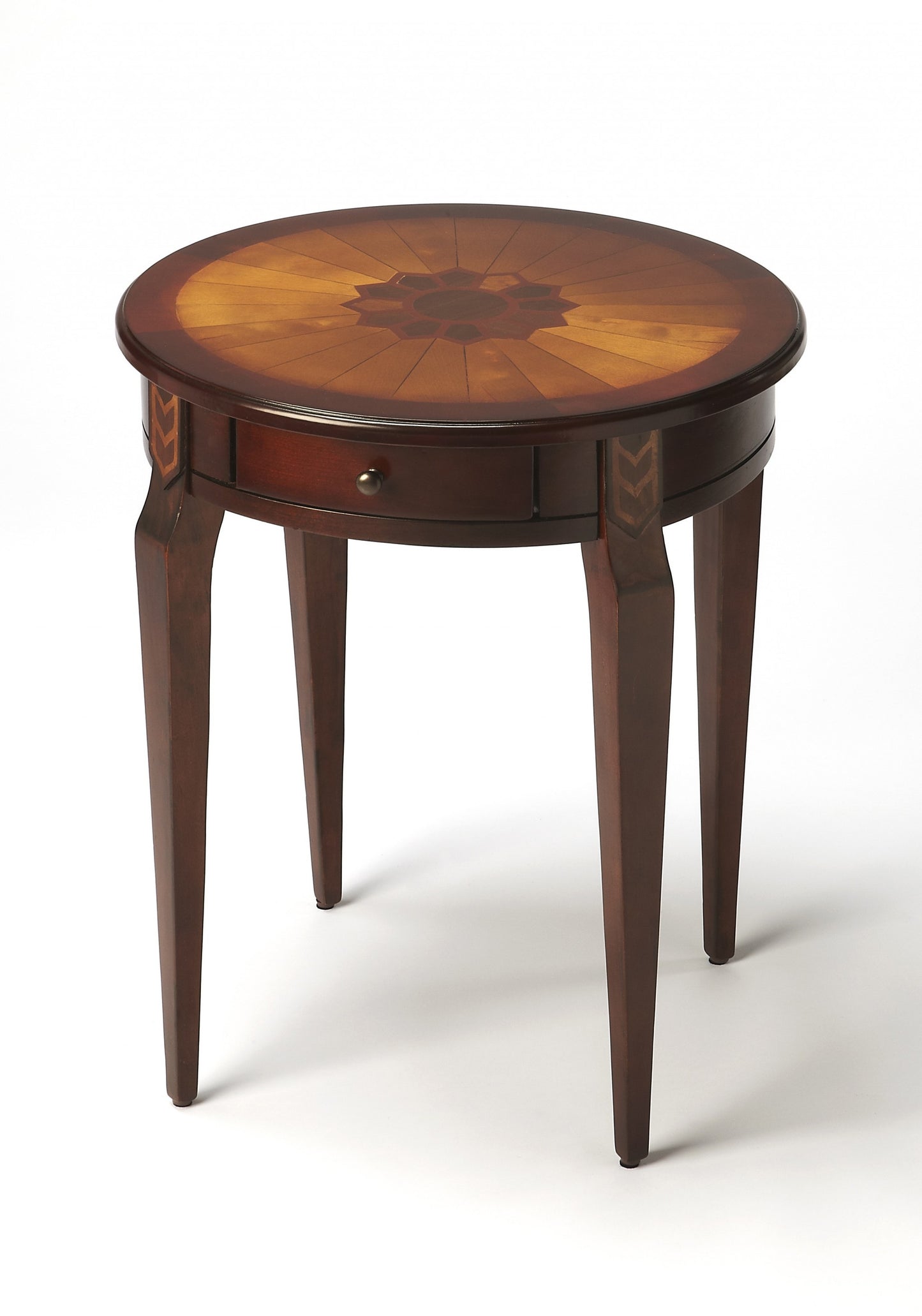Cherry With Maple Inlay Round Accent Table By Homeroots | End Tables | Modishstore