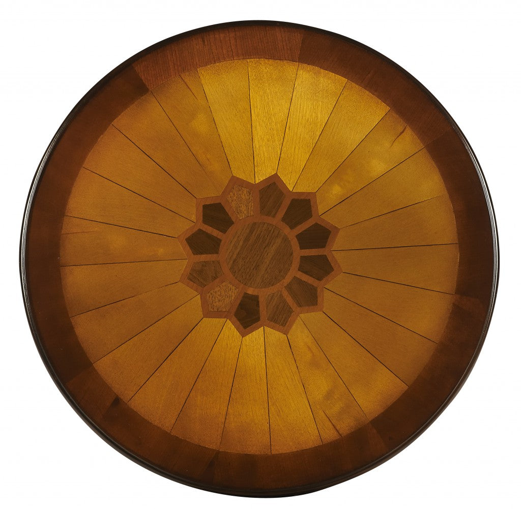 Cherry With Maple Inlay Round Accent Table By Homeroots | End Tables | Modishstore - 2