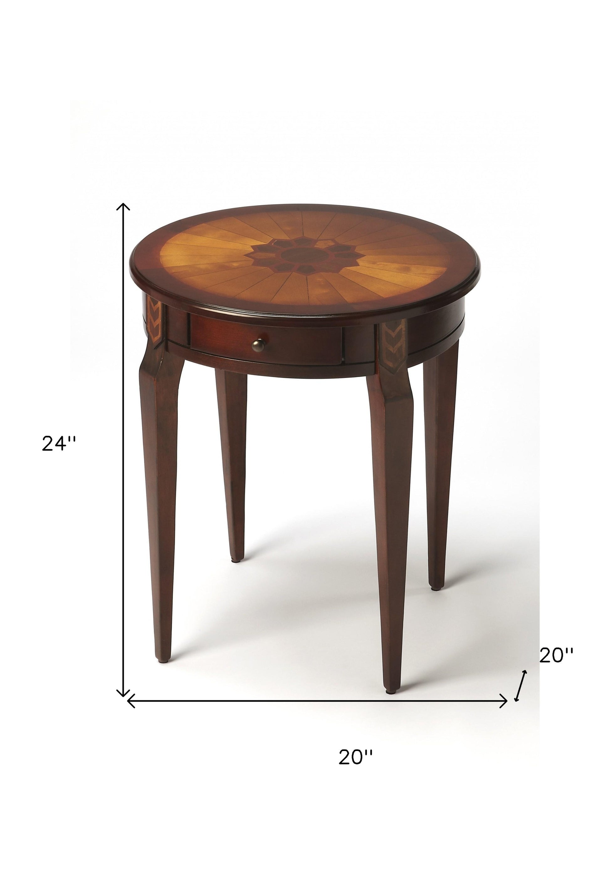 Cherry With Maple Inlay Round Accent Table By Homeroots | End Tables | Modishstore - 7