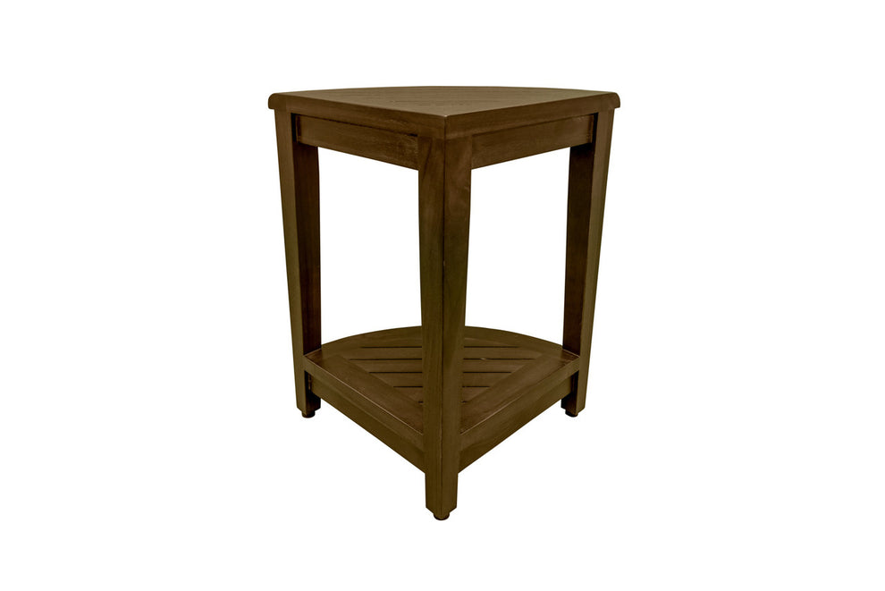 Curvilinear Dark Brown Teak 18" Corner Shower Bench With Shelf By Homeroots - 383307 | Benches | Modishstore - 2