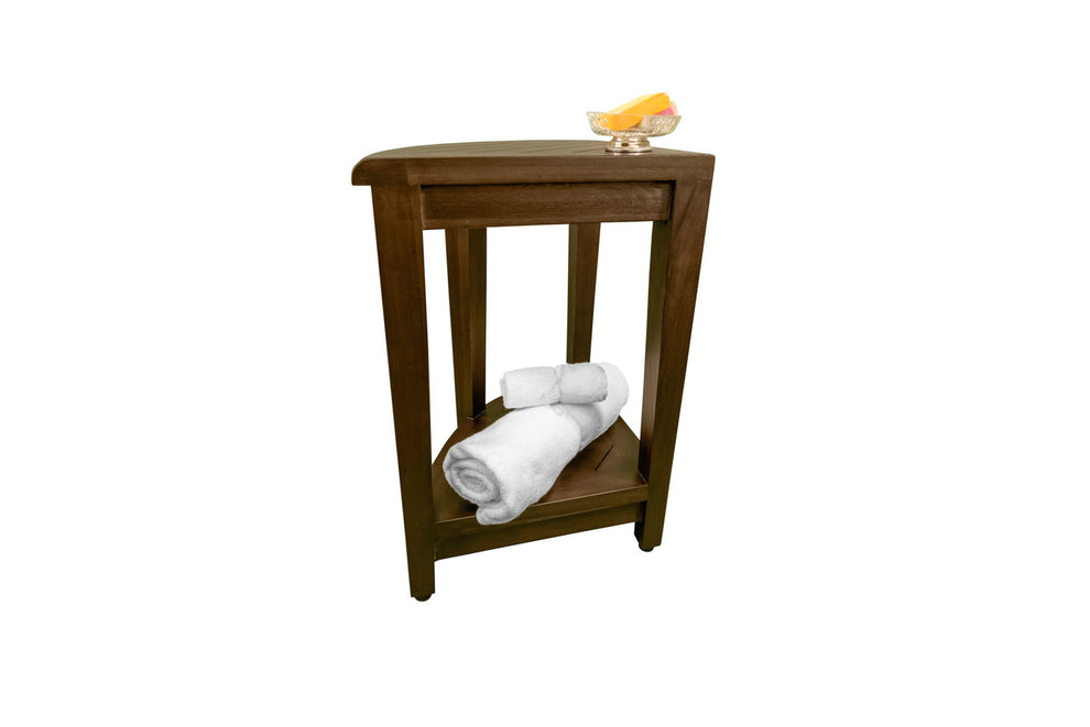 Curvilinear Dark Brown Teak 18" Corner Shower Bench With Shelf By Homeroots - 383307 | Benches | Modishstore - 4