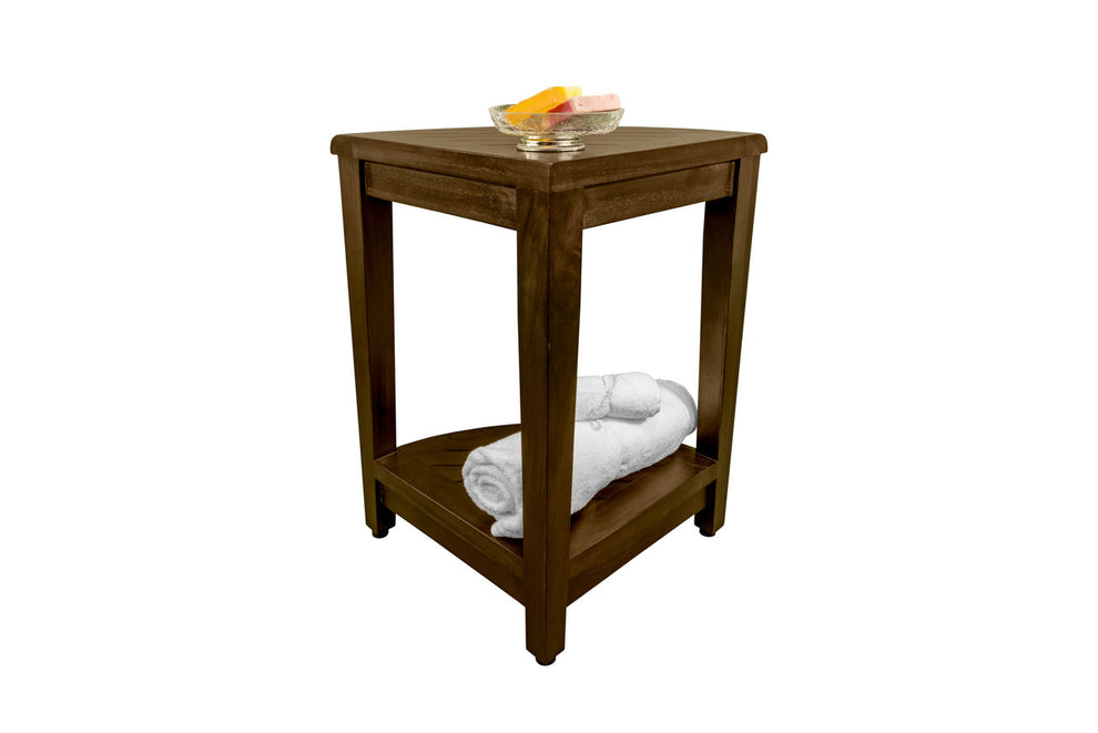 Curvilinear Dark Brown Teak 18" Corner Shower Bench With Shelf By Homeroots - 383307 | Benches | Modishstore - 5