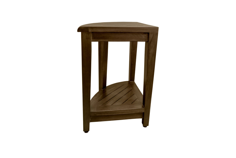 Curvilinear Dark Brown Teak 18" Corner Shower Bench With Shelf By Homeroots - 383307 | Benches | Modishstore - 6