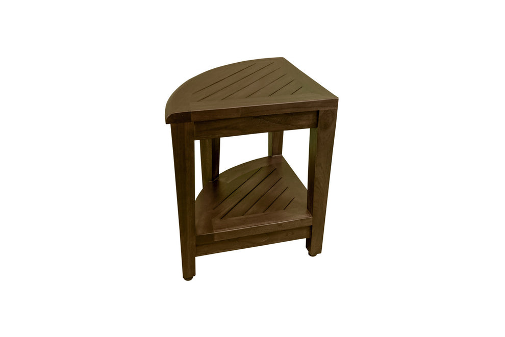Curvilinear Dark Brown Teak 18" Corner Shower Bench With Shelf By Homeroots - 383308 | Benches | Modishstore - 5