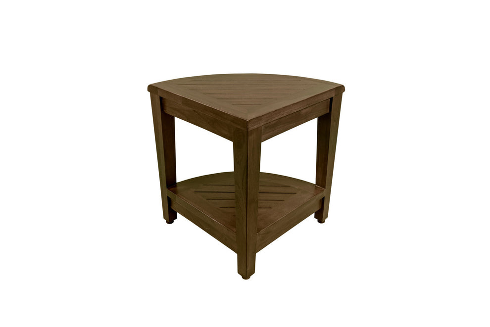 Curvilinear Dark Brown Teak 18" Corner Shower Bench With Shelf By Homeroots - 383308 | Benches | Modishstore - 7