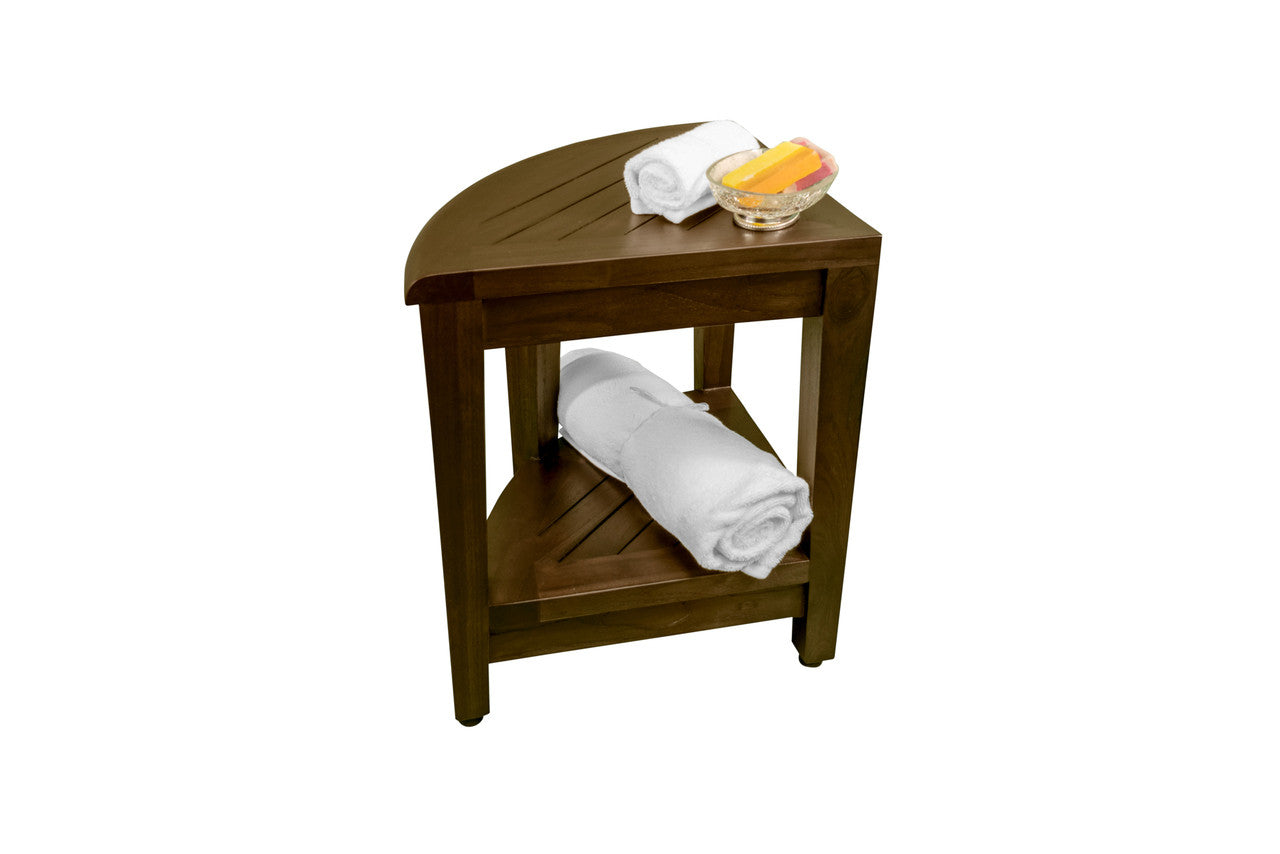Curvilinear Dark Brown Teak 18" Corner Shower Bench With Shelf By Homeroots - 383308 | Benches | Modishstore - 9