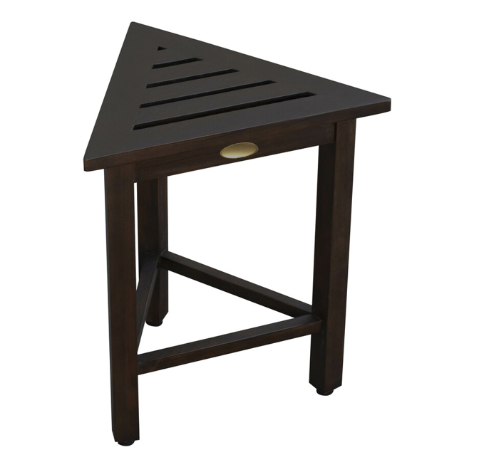 Hotel Dark Teak 18" Triangle Corner Shower Bench Or Shelf By Homeroots | Benches | Modishstore - 2