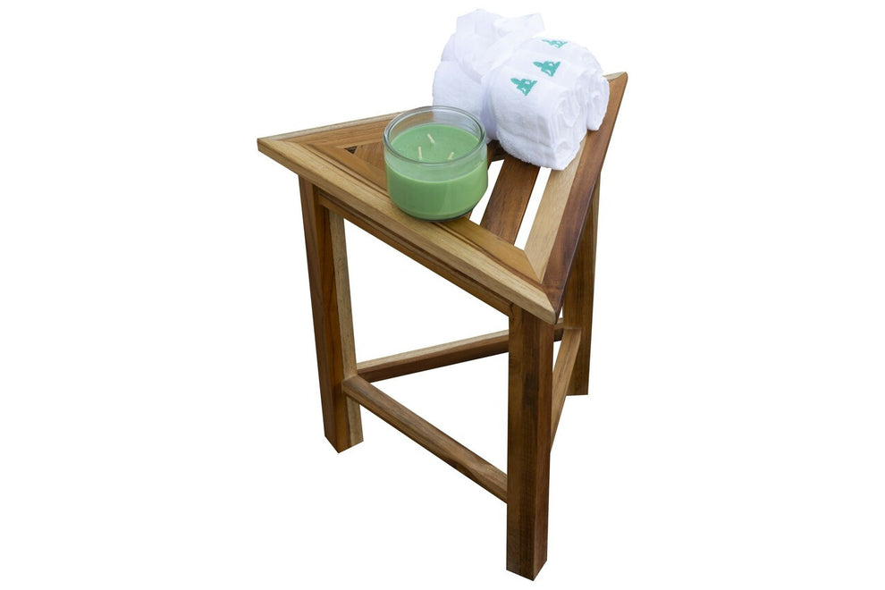 Hotel Natural Teak 18" Triangle Corner Shower Bench Or Shelf By Homeroots | Benches | Modishstore - 2