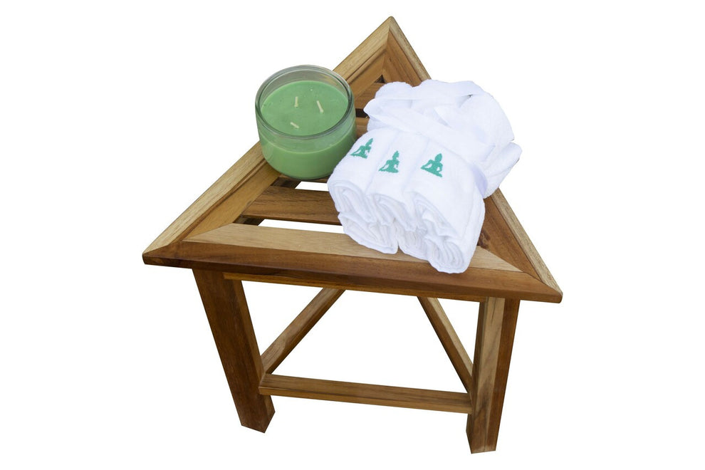 Hotel Natural Teak 18" Triangle Corner Shower Bench Or Shelf By Homeroots | Benches | Modishstore - 3