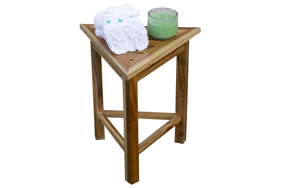 Hotel Natural Teak 18" Triangle Corner Shower Bench Or Shelf By Homeroots | Benches | Modishstore - 5