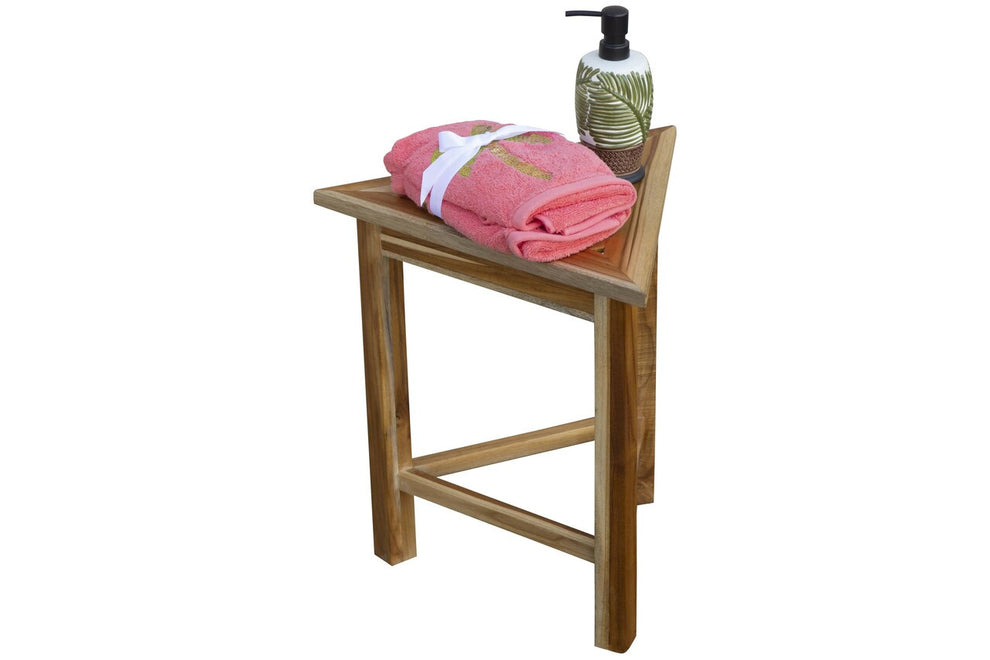 Hotel Natural Teak 18" Triangle Corner Shower Bench Or Shelf By Homeroots | Benches | Modishstore - 6