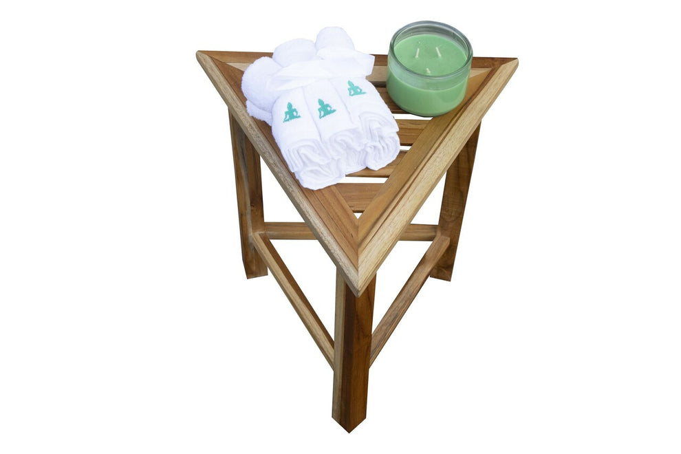 Hotel Natural Teak 18" Triangle Corner Shower Bench Or Shelf By Homeroots | Benches | Modishstore - 8