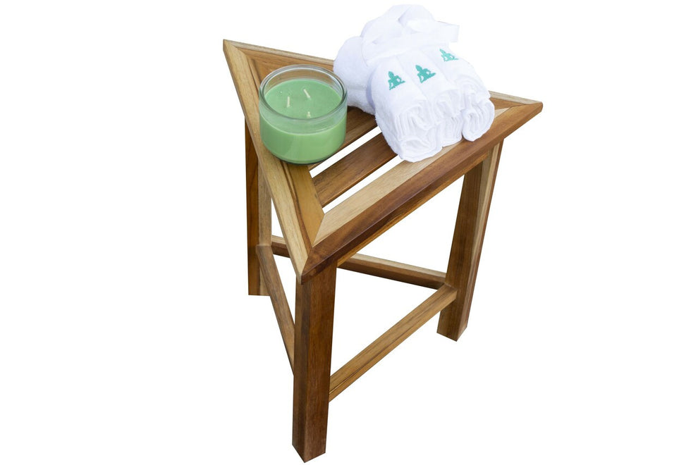 Hotel Natural Teak 18" Triangle Corner Shower Bench Or Shelf By Homeroots | Benches | Modishstore - 9