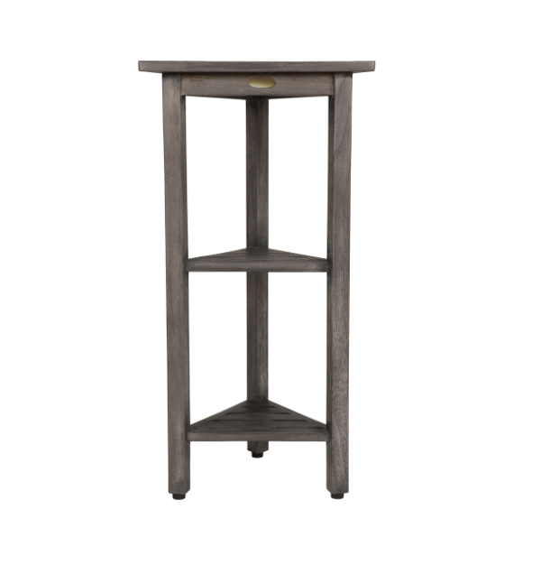Hotel Gray Teak 32" Triangle Corner Shower Tiered Shelf By Homeroots | Shelves & Shelving Units | Modishstore