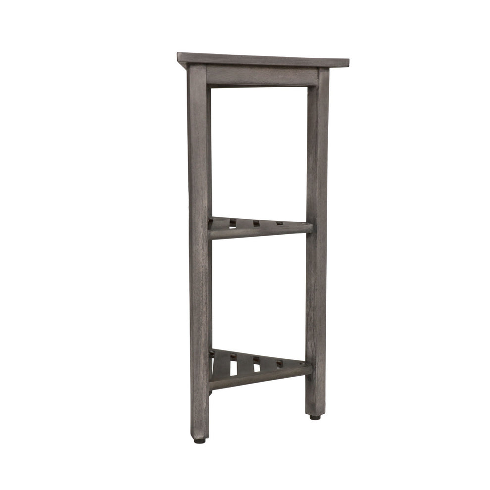 Hotel Gray Teak 32" Triangle Corner Shower Tiered Shelf By Homeroots | Shelves & Shelving Units | Modishstore - 2