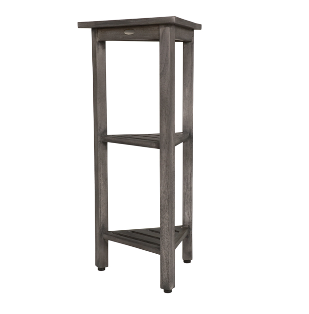 Hotel Gray Teak 32" Triangle Corner Shower Tiered Shelf By Homeroots | Shelves & Shelving Units | Modishstore - 3
