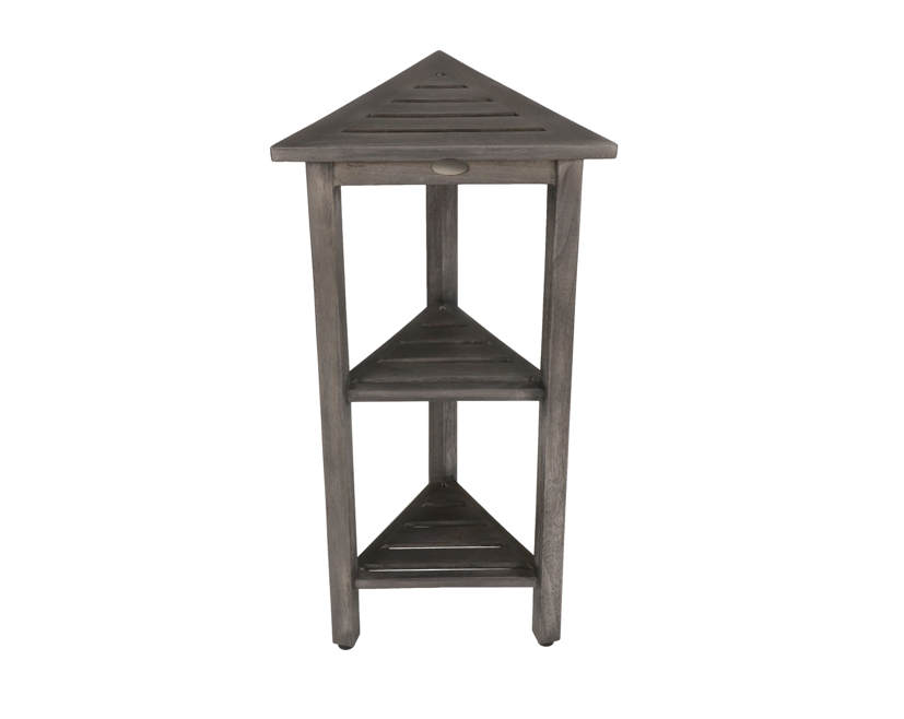 Hotel Gray Teak 32" Triangle Corner Shower Tiered Shelf By Homeroots | Shelves & Shelving Units | Modishstore - 4