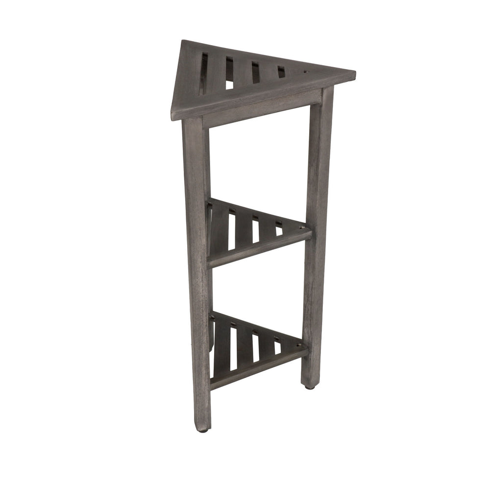 Hotel Gray Teak 32" Triangle Corner Shower Tiered Shelf By Homeroots | Shelves & Shelving Units | Modishstore - 5