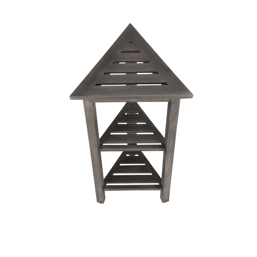 Hotel Gray Teak 32" Triangle Corner Shower Tiered Shelf By Homeroots | Shelves & Shelving Units | Modishstore - 7