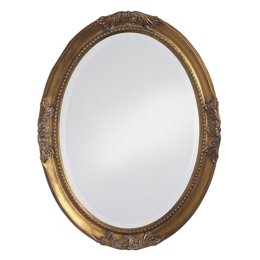 Oval Antique Gold Finish Mirror with Beaded Textured Frame By Homeroots | Mirrors | Modishstore
