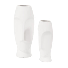 Matte White Ceramic Vase with Abstract Faces By Homeroots