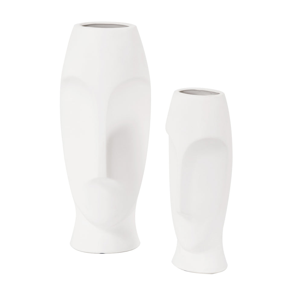 Matte White Ceramic Vase with Abstract Faces By Homeroots | Vases | Modishstore - 2