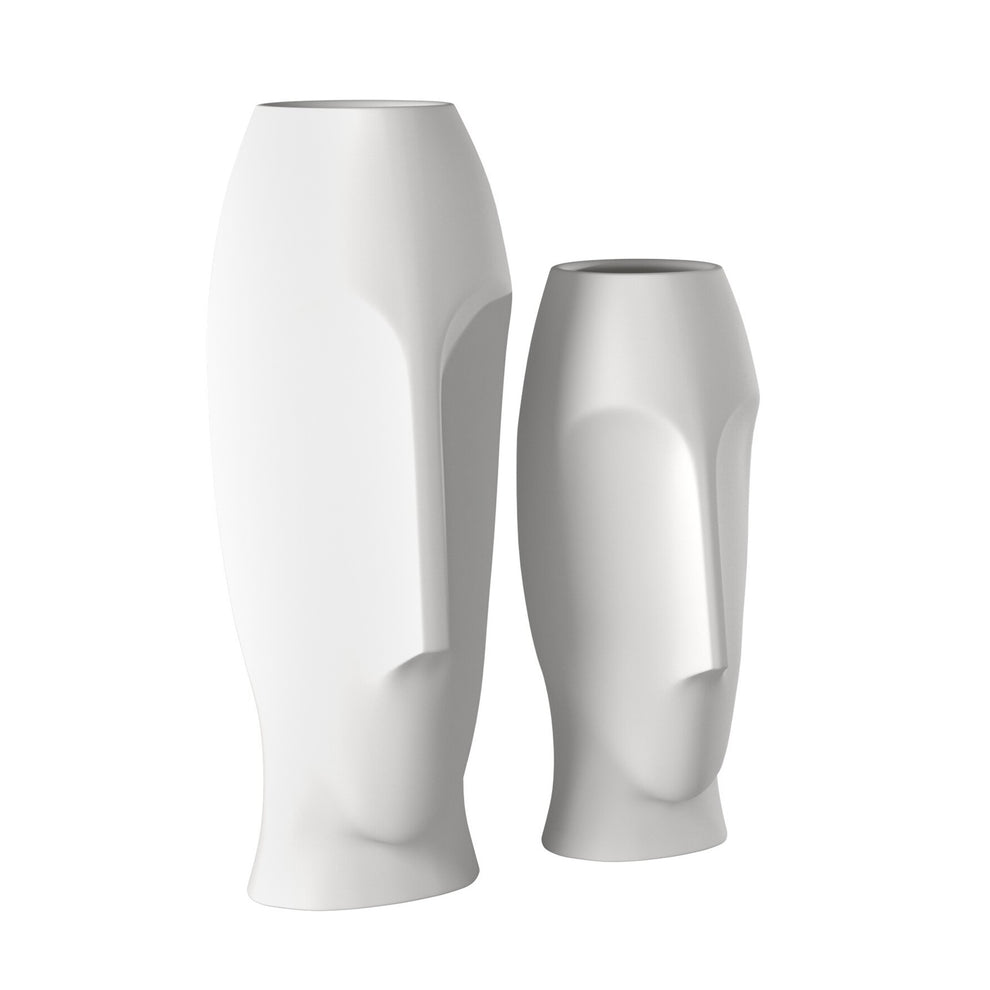 Matte White Ceramic Vase with Abstract Faces By Homeroots | Vases | Modishstore - 4