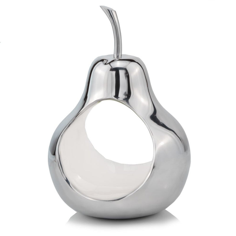 Pear Shaped Aliminum Cast Decorative Accent Bowl In White Interior By Homeroots | Trays | Modishstore