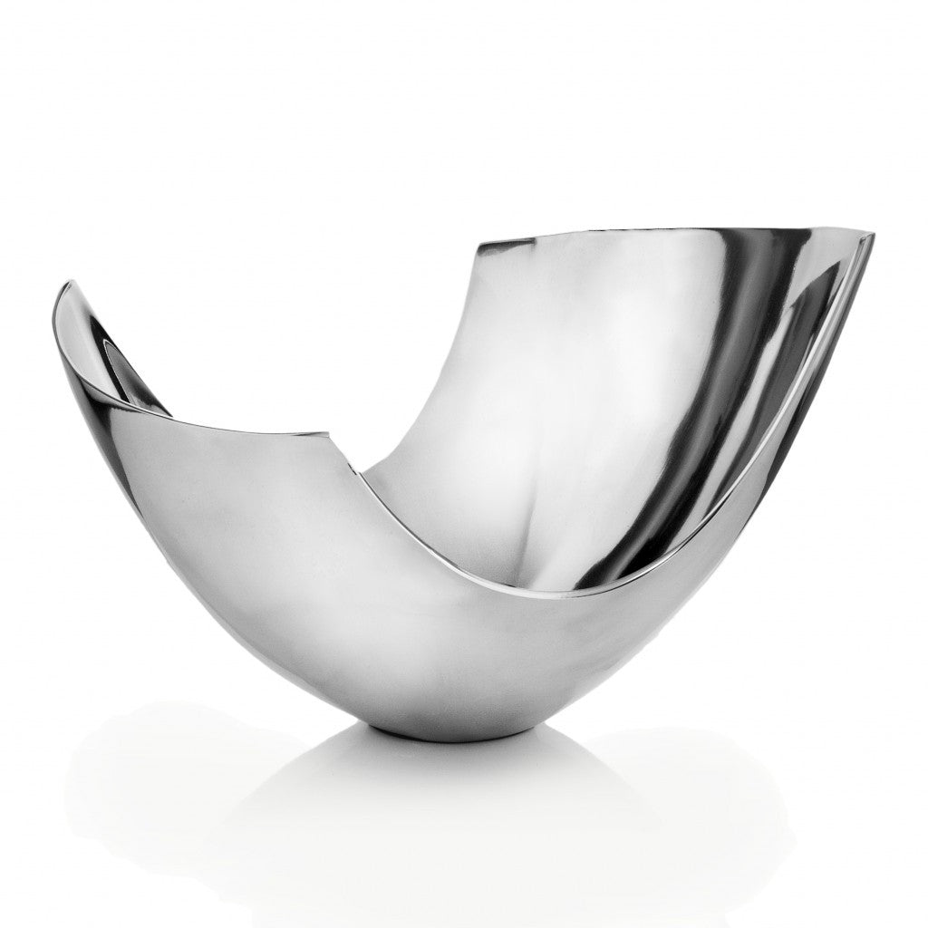 Silver Aluminum Abstract Tray Dish Centerpiece Bowl By Homeroots | Decorative Bowls | Modishstore - 3