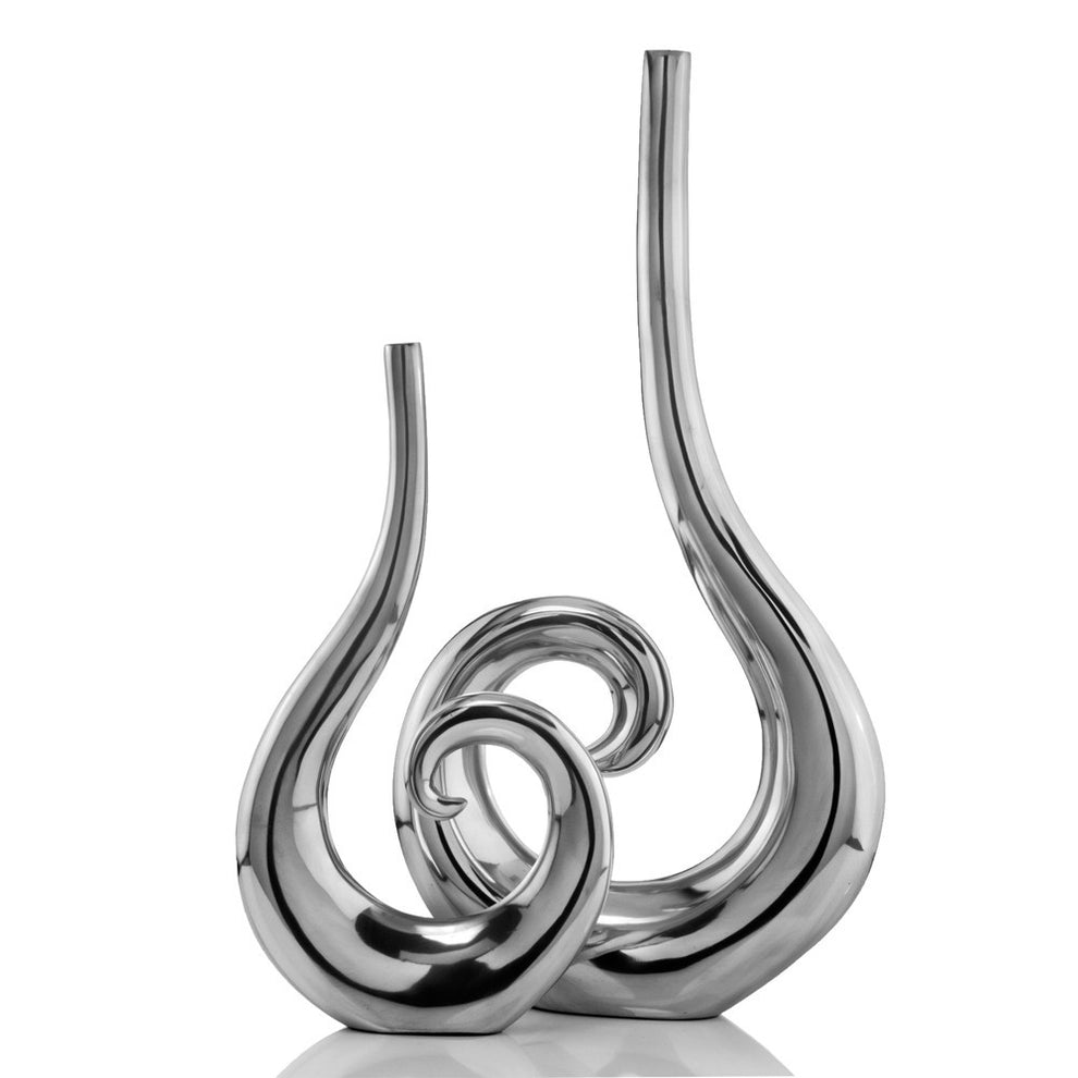 Set of 2 Curl Casting Design Vases in Shiny Buffed Finished By Homeroots | Vases | Modishstore - 3