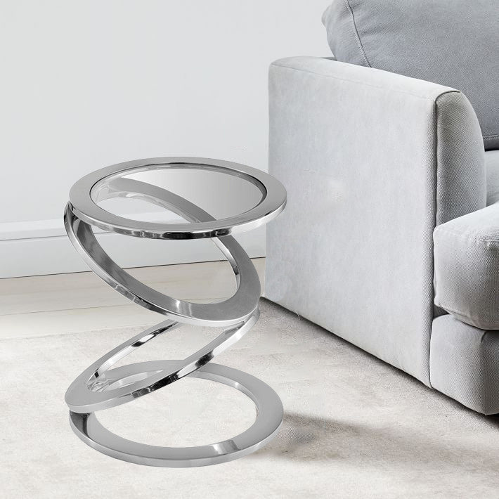 Silver Rings Metal Frame and Glass Top Accent Table By Homeroots | Accent Tables | Modishstore - 3