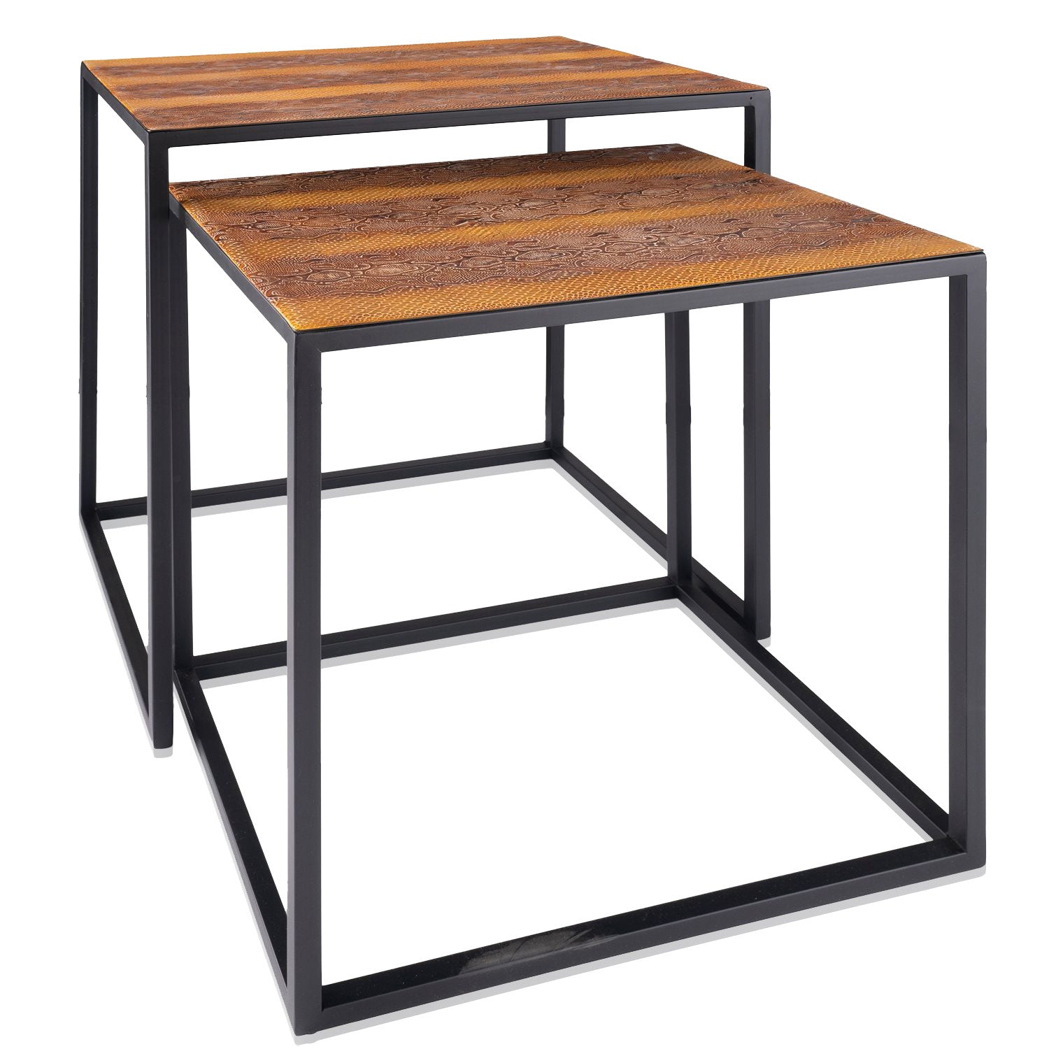 Set Of 2 Rectangular Black Powder Coated Frame and Rattlesnake Faux Leather Top Nesting End Tables By Homeroots | End Tables | Modishstore - 2