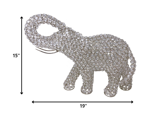 Silver and Faux Crystal Elephant Sculpture By Homeroots | Sculptures | Modishstore - 2