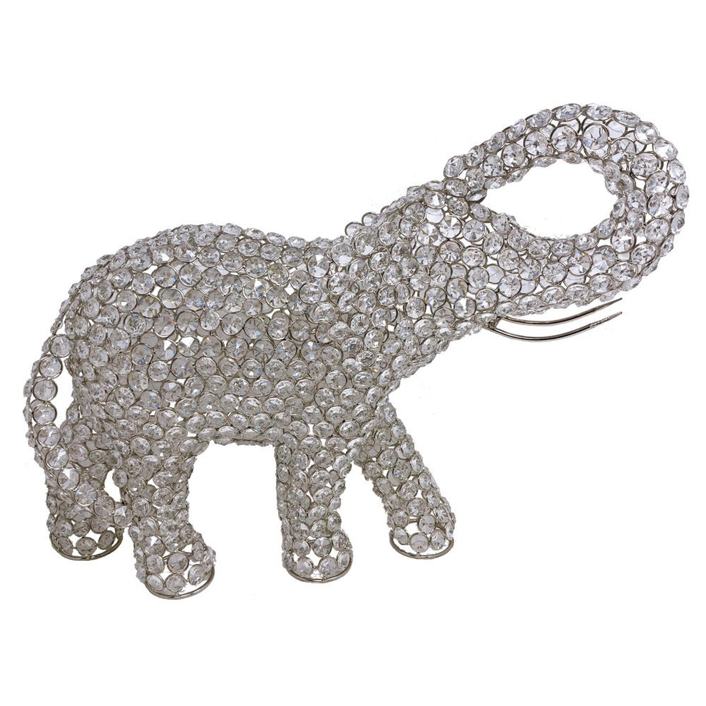 Silver and Faux Crystal Elephant Sculpture By Homeroots | Sculptures | Modishstore - 3