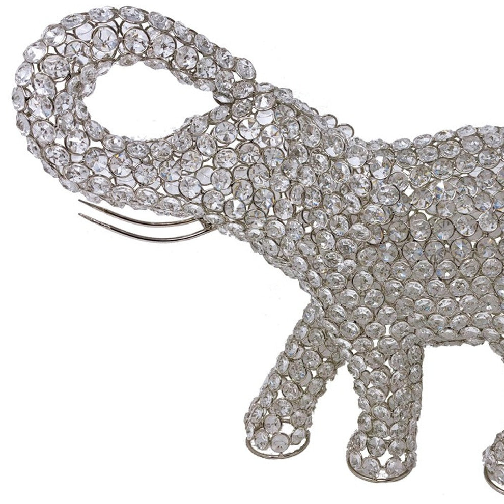 Silver and Faux Crystal Elephant Sculpture By Homeroots | Sculptures | Modishstore - 4