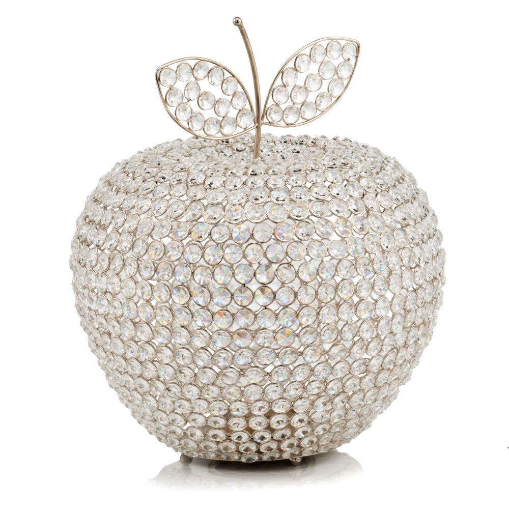 14" Extra Large Silver Apple Faux Crystal Sculpture By Homeroots | Sculptures | Modishstore