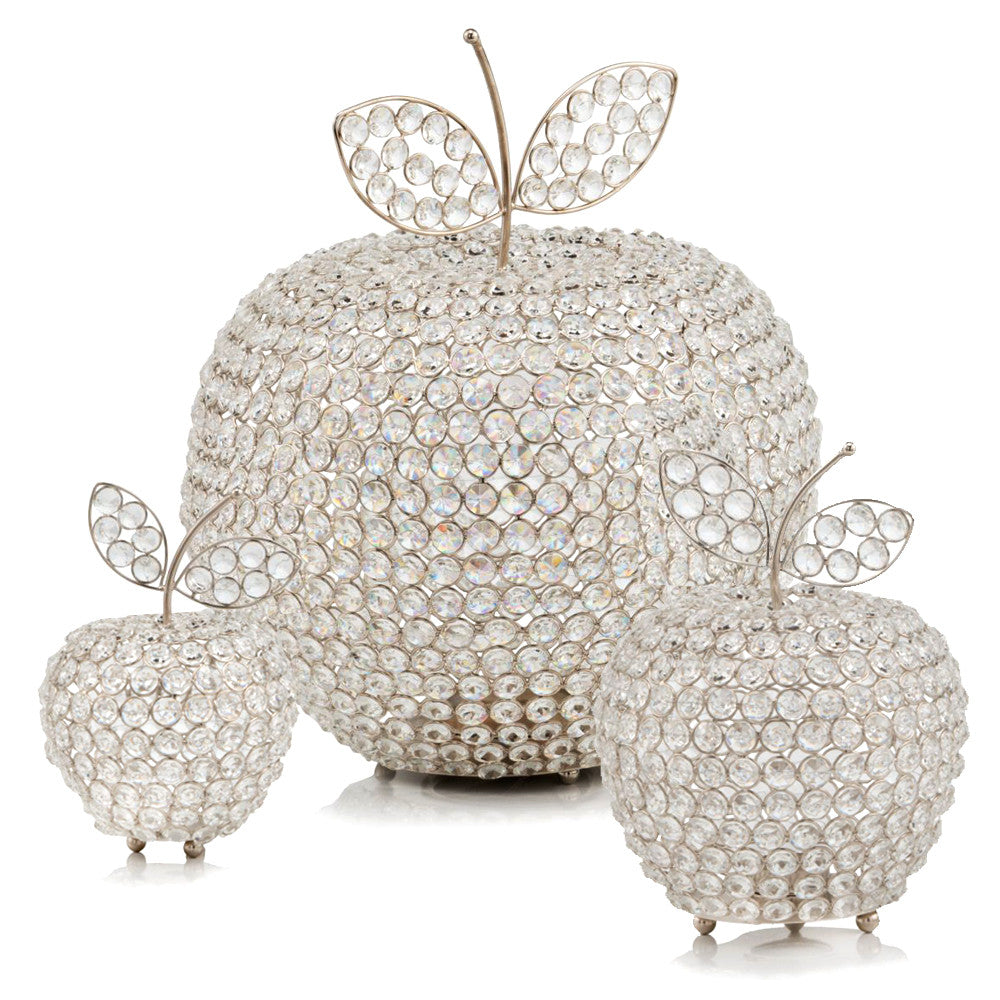 14" Extra Large Silver Apple Faux Crystal Sculpture By Homeroots | Sculptures | Modishstore - 2