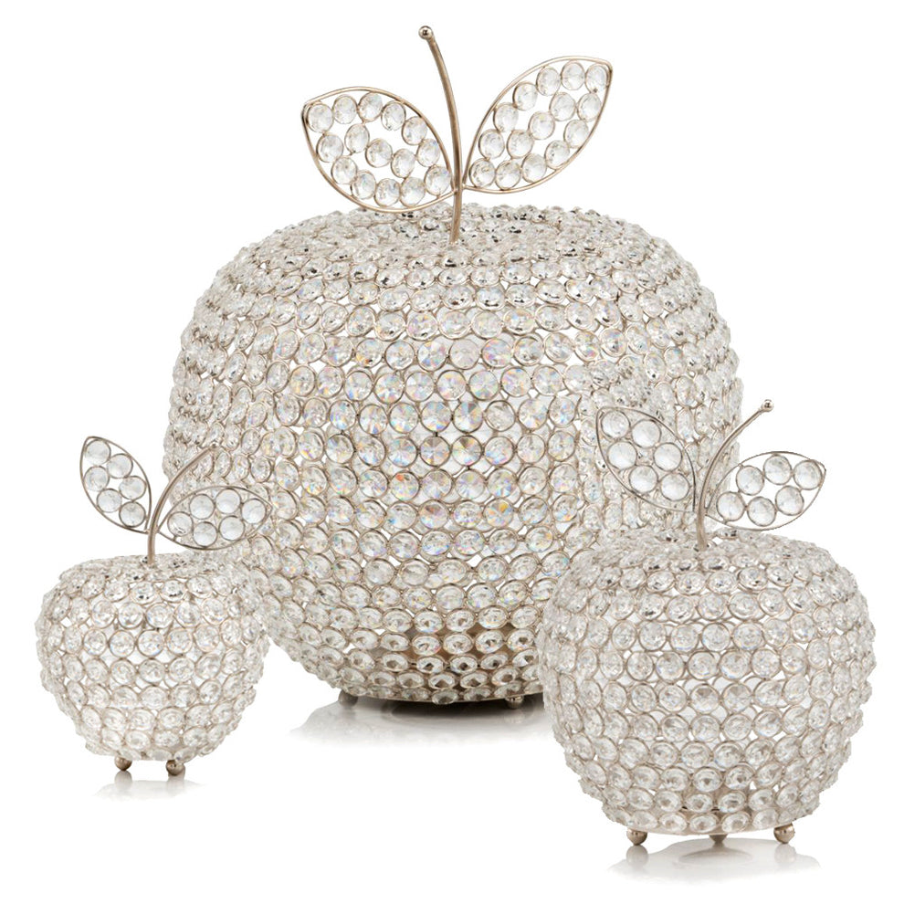 14" Extra Large Silver Apple Faux Crystal Sculpture By Homeroots | Sculptures | Modishstore - 2