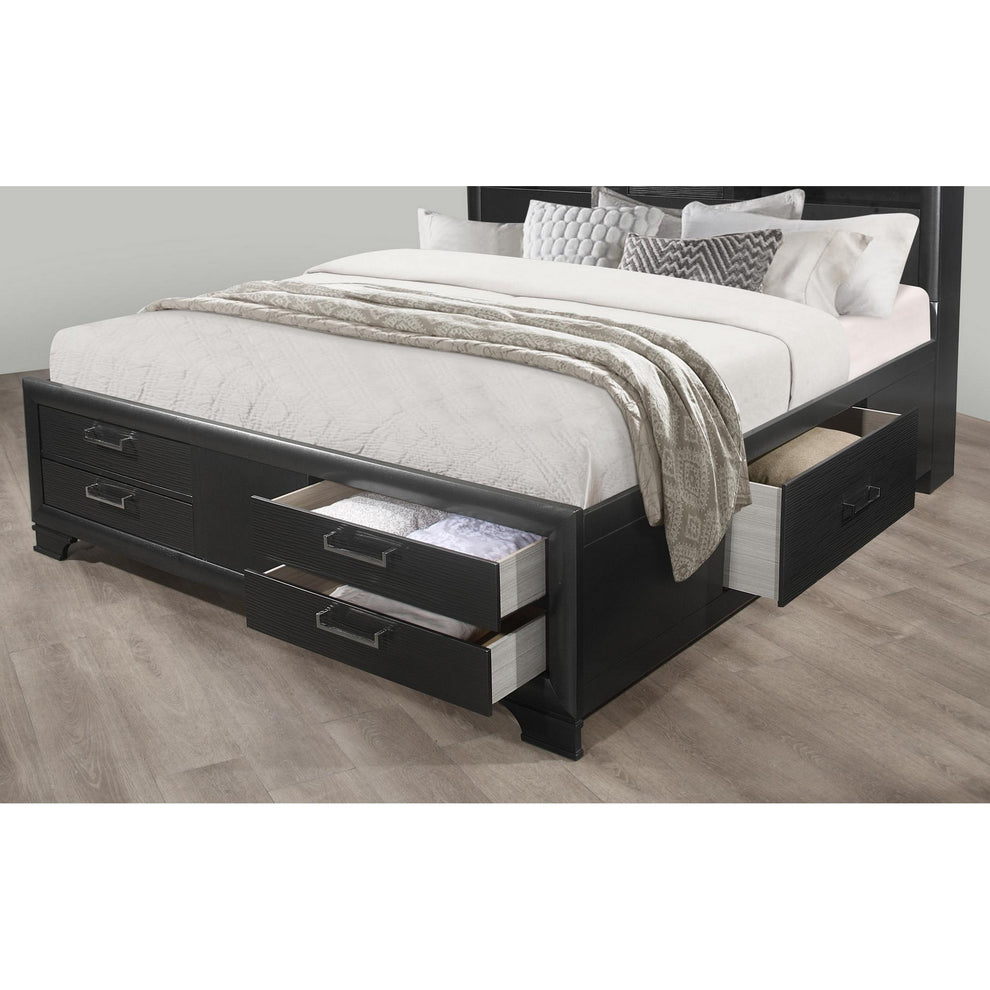 Grey Rubberwood Bed With Bookshelves Headboard Led Lightning 6 Drawers By Homeroots - 383798 | Beds | Modishstore - 5