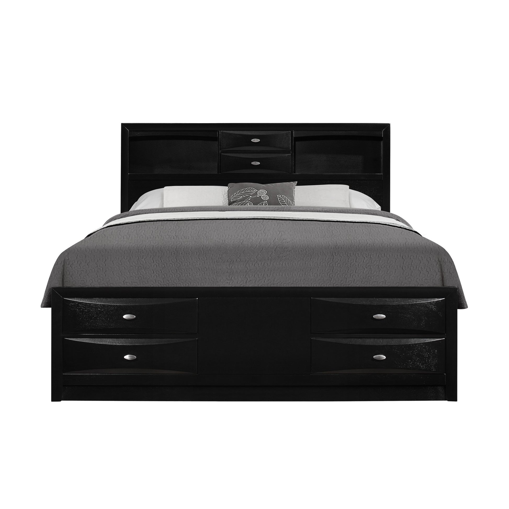 Black Veneer Full Bed With Bookcase Headboard 10 Drawers By Homeroots | Beds | Modishstore