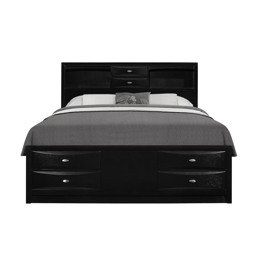 Black Veneer Full Bed With Bookcase Headboard 10 Drawers By Homeroots | Beds | Modishstore - 2