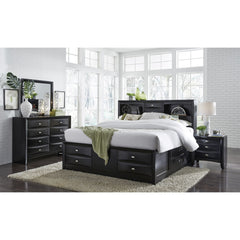 Black Veneer Full Bed With Bookcase Headboard 10 Drawers By Homeroots