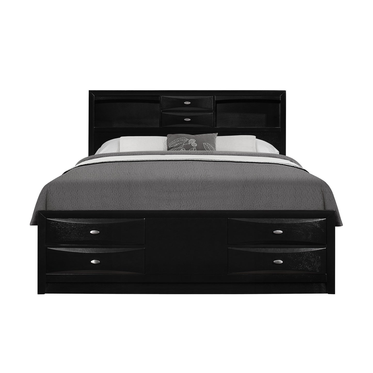 Black Veneer Queen Bed With Bookcase Headboard 10 Drawers By Homeroots | Beds | Modishstore